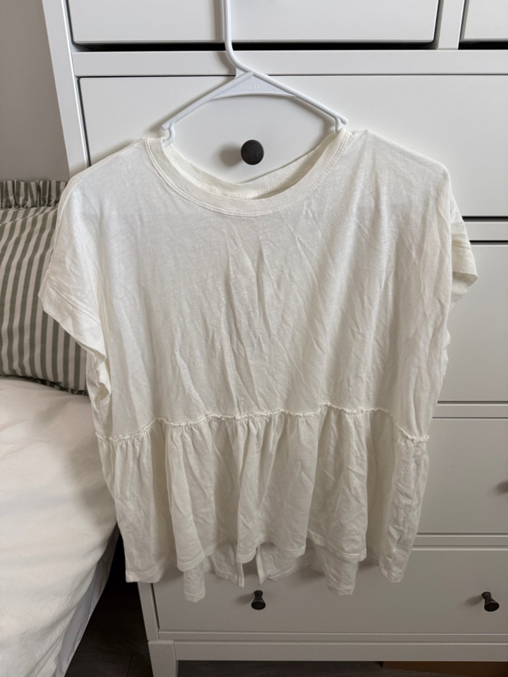 American Eagle Outfitters Cream Peplum Short-Sleeve Top